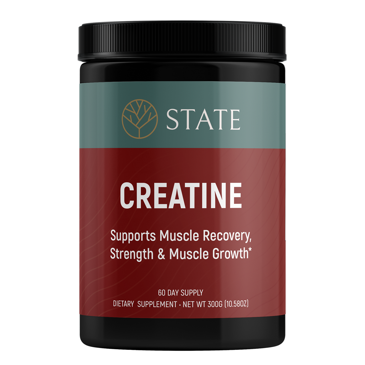STATE Wellness Creatine Monohydrate supplement jar, supports muscle recovery, strength, and growth.