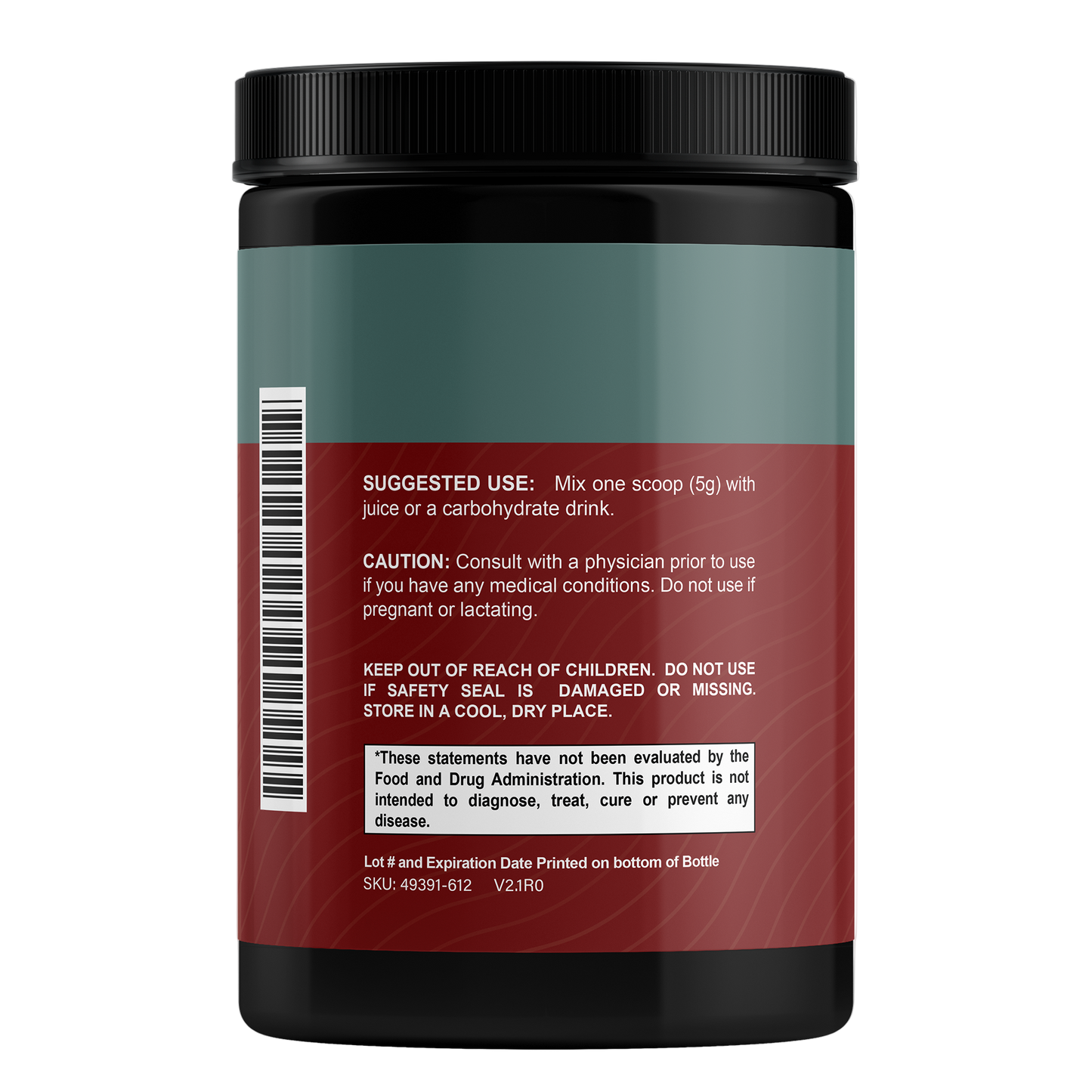 Back view of STATE Wellness Creatine Monohydrate container with usage instructions and caution details.